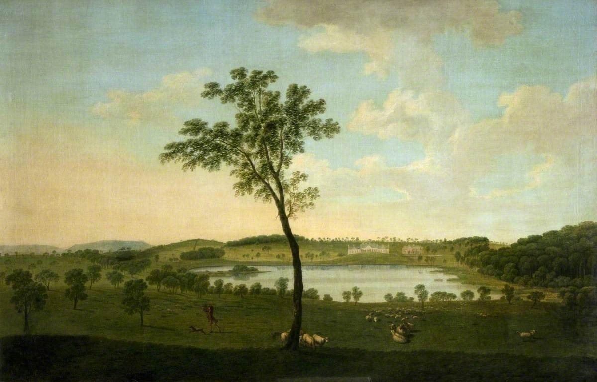 Eighteenth-century oil of a lake scene beside the Molyneux seat